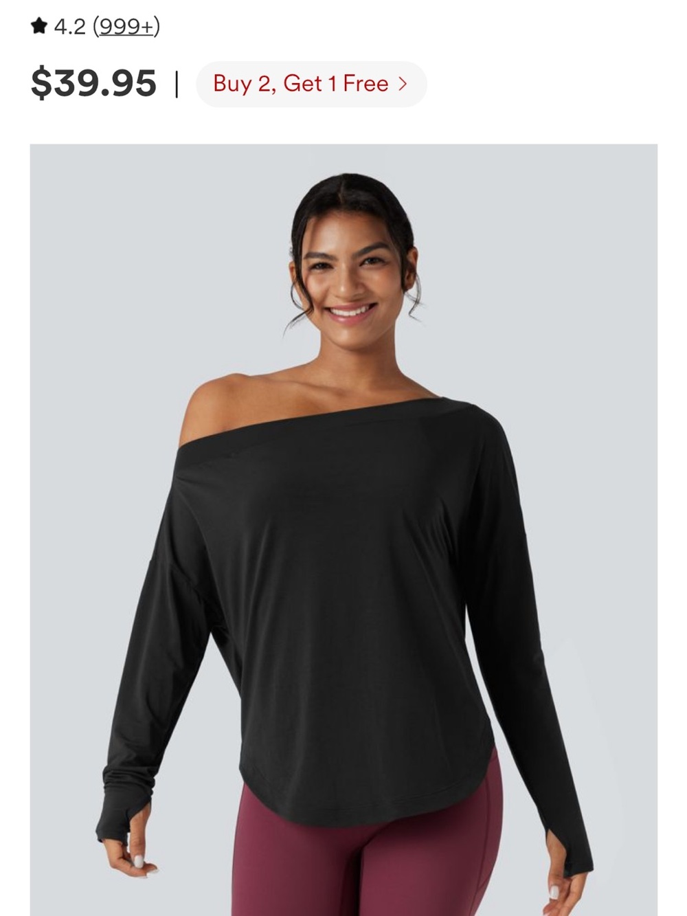 HALARA Off-Shoulder Long Sleeve Top - Black